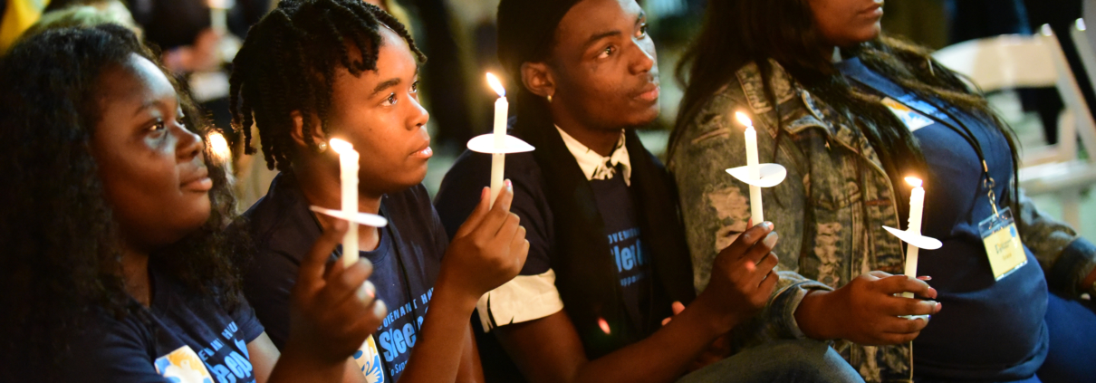 Covenant House youth holding candles during Sleep Out 2020